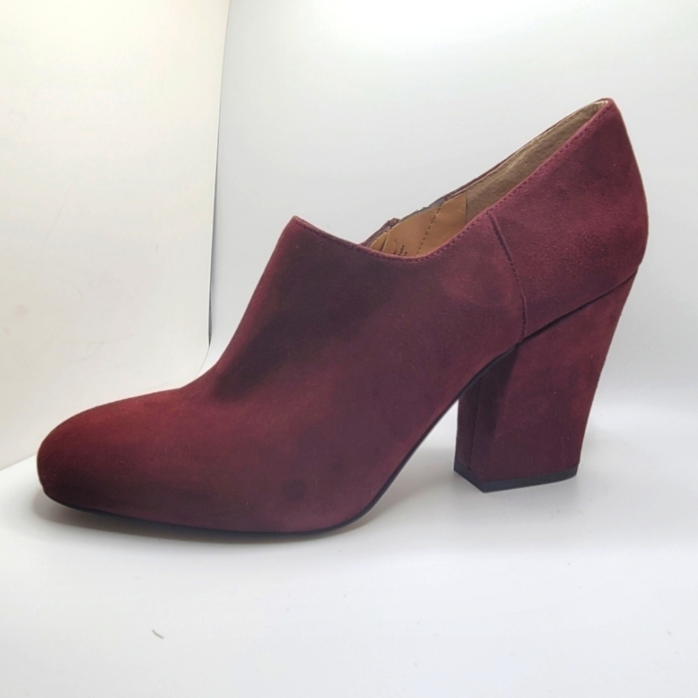 Franco Sarto Sz 10M Leather Suede Block Heel 3.5" Burgundy Zip Up Ankle Bootie - Picture 8 of 12
